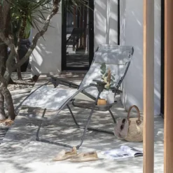 New LAFUMA MOBILIER Fauteuil relax en tube acier titane et toile Batyline Seigle II Lafuma Futura - 71 x 83 x 113 cm