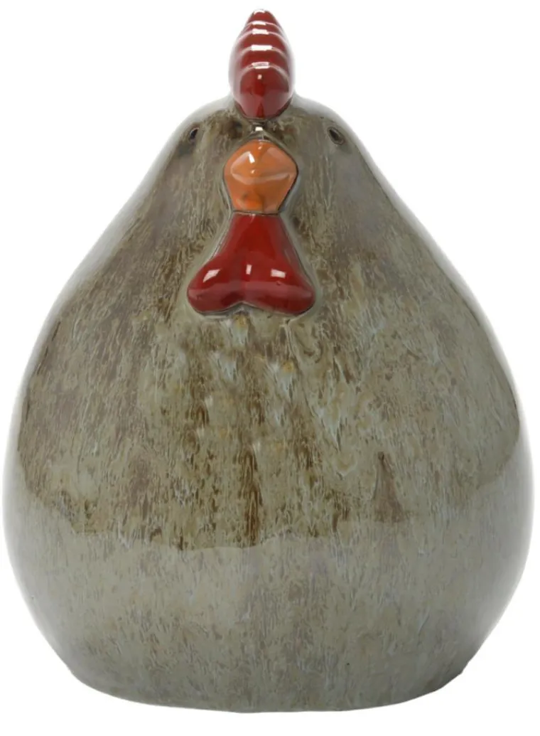 Online EDA Figurine poule coloris gris en céramique - 10 x 10 x 13 cm