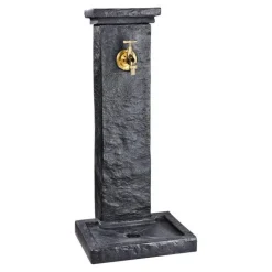 Discount HAIRIE GRANDON Fontaine borne à colonne carrée en pierre reconstituée anthracite imitation schiste - 83 cm