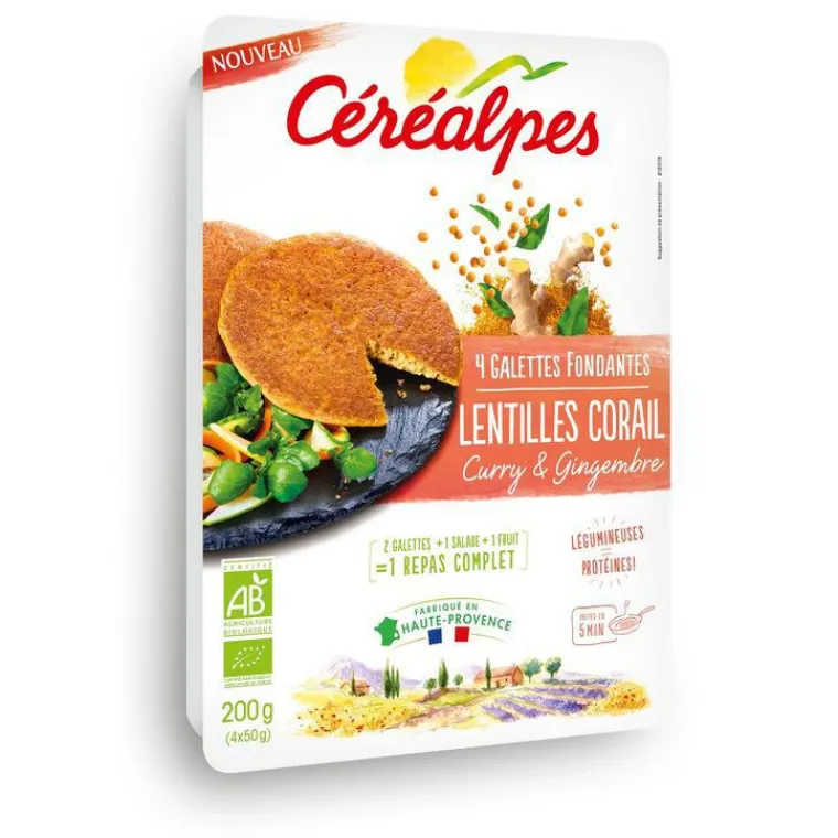 Outlet CÉRÉALPES Galettes fondantes lentilles corail curry & gingembre Céréalpes - 4 x 50 g