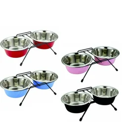 Outlet EUROPET Gamelle double pour chien diner set en 8 – 2 x 950 ml (livrée aléatoirement parmi 4 coloris)
