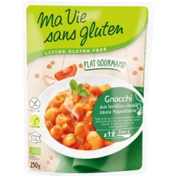 Outlet MA VIE SANS GLUTEN Gnocchis aux lentilles corail et sauce napolitaine bio - 250 g