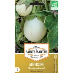New FERME DE SAINTE MARTHE Graines de Aubergine blanche ronde à œuf bio - 50 graines à semer