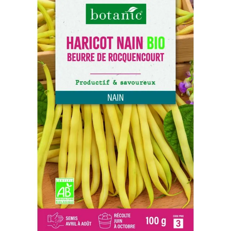 Clearance BOTANIC® Graines d'haricot nain beurre de rocquencourt bio - graines à semer 100 g