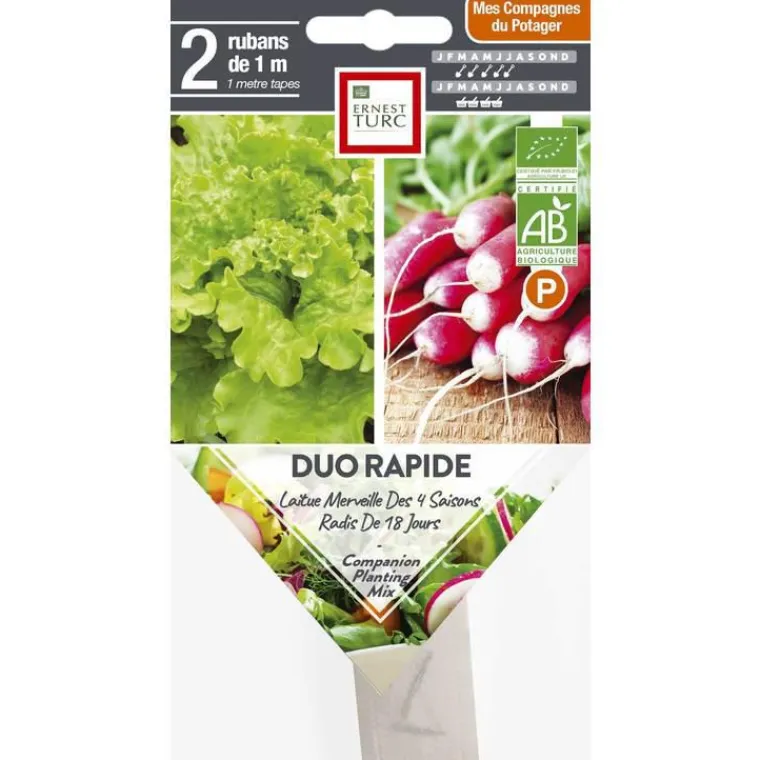 Clearance ERNEST TURC Graines présemées Duo rapide Salade et Radis bio - 2 rubans de 1 m