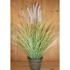 Online Graminée Jonc artificiel pot zinc 80x45,5x15 cm