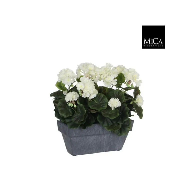 New Géranium blanc plante artificielle en jardinière Slate grise 30x13x40 cm