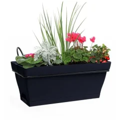 Clearance EDA Jardinière avec soucoupe clipsée en plastique recyclé et support anthracite Poetic Babyroméo - 28 x 16 x 10 cm