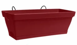 Outlet POETIC Jardinière en plastique rouge cerise avec soucoupe clipsée et support BabyRomeo - 28 x 16 x 10 cm