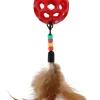 New WOUAPY Jouet pour chat balle et queue avec perles et plumes coloris rouge - Ø 4,8 cm