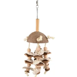 Best FLAMINGO Jouet pour perroquet coloris beige en coco Jo Sully Corde et Luffa – 47 cm