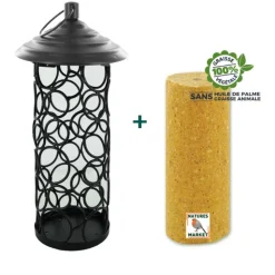 Sale NATURES MARKET Kit de mangeoire pétillante noir en métal et cylindre Ø 12 x 25,5 cm