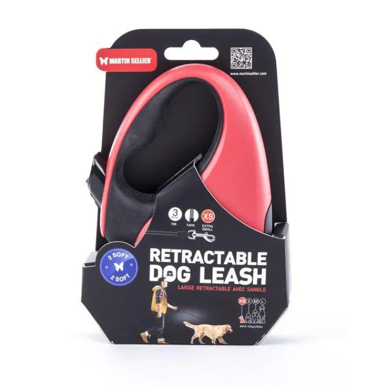 Clearance MARTIN SELLIER Laisse rétractable 2 Soft sangle coloris noir et rouge - XS