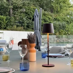 LUMISKY Lampe de table touch sans fil en aluminium marron Kelly Vintage - Ø 10 x H 38 cm