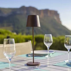 LUMISKY Lampe de table touch sans fil en aluminium marron Kelly Vintage - Ø 10 x H 38 cm