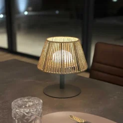 New LUMISKY Lampe de table USB sans fil avec abat-jour naturel - Ø 20 x H 22 cm