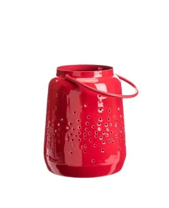 Online Lanterne ajourée pois coloris rouge en métal - 11 x 11 x 14 cm