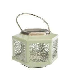Outlet Lanterne hexagonale coloris vert en métal - 18 x 18 x 12,5 cm