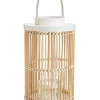 Outlet Lanterne lignes bicolore coloris beige en bambou - 20 x 20 x 35 cm