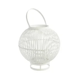 Hot Lanterne ronde sur pied coloris blanc en bambou - 35 x 35 x 35 cm