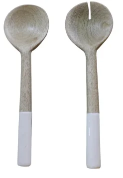 Outlet Lot de 2 couverts coloris blanc en manguier émaillé - 33 x 8 x 3 cm