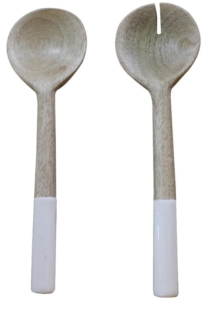 Outlet Lot de 2 couverts coloris blanc en manguier émaillé - 33 x 8 x 3 cm