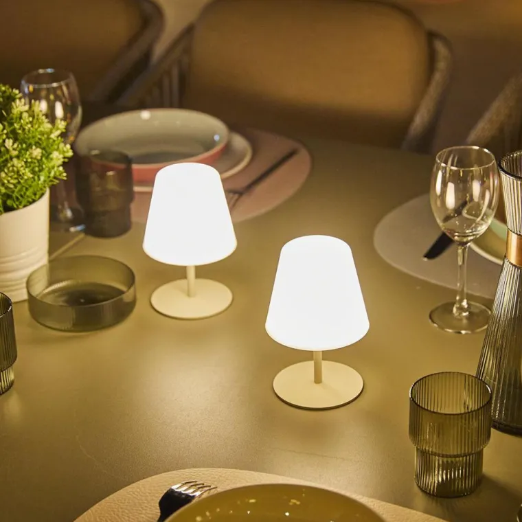 New LUMISKY Lot de 2 lampes coloris beige effet blanc chaud en métal Batimex - Ø 10 x 16 cm