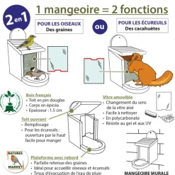 Outlet NATURES MARKET Mangeoire en pin 2 en 1 pour oiseaux ou écureuils 18 x 20 x 24 cm