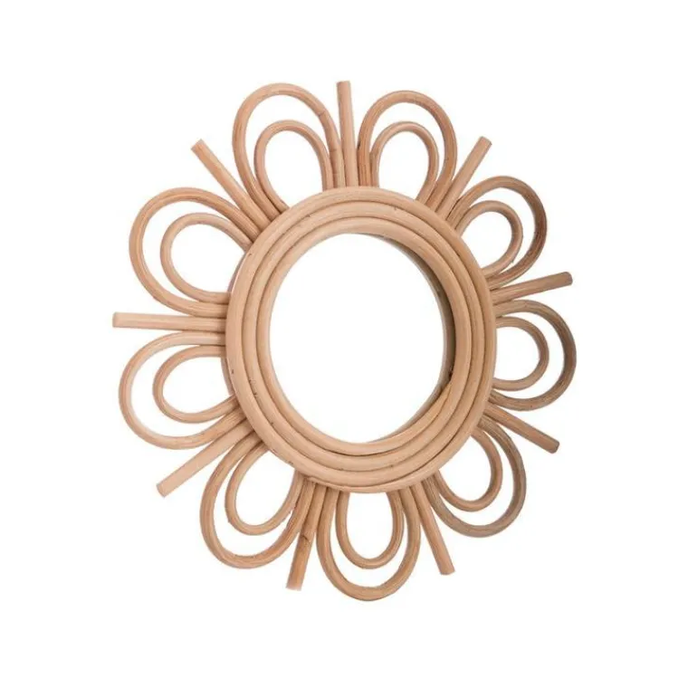 Discount Miroir rond en rotin coloris naturel en forme de fleur – Ø 25 cm