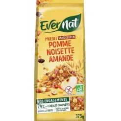 Sale EVERNAT Muesli aux pommes et noisettes sans gluten bio 375 g