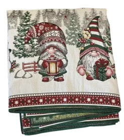 Online SAFECO Nappe blanche en PE/coton à motifs verts et rouges Lutins - 140 x 300 cm