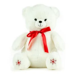 Sale KALIDOU Ours blanc en polyester avec nœud rouge et flocons brodés - 40 cm