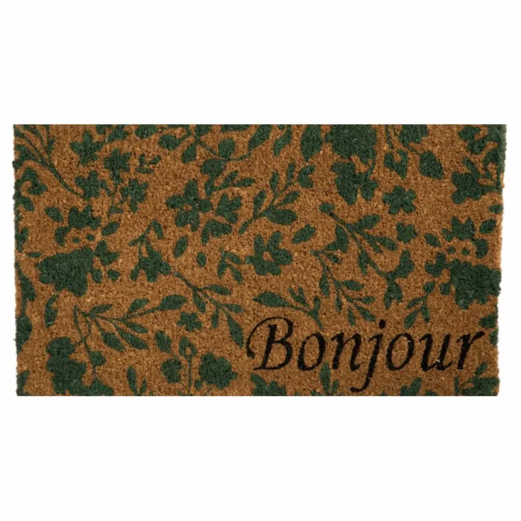New Paillasson Bonjour fleuri coloris multicolore en fibre de coco - 40 x 72 cm