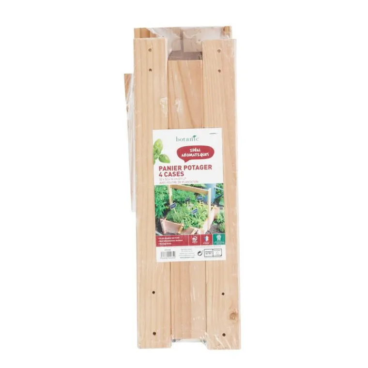 Outlet BOTANIC® Panier potager 4 cases avec anse et feutre géotextile - 52 x 52 x 16 cm