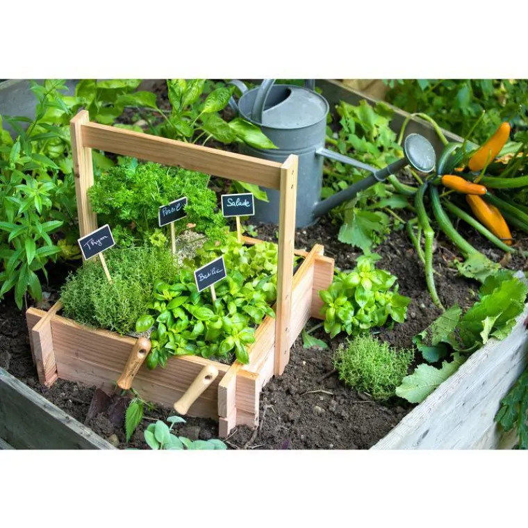 Outlet BOTANIC® Panier potager 4 cases avec anse et feutre géotextile - 52 x 52 x 16 cm