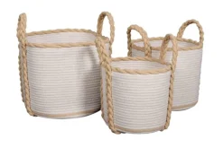 Sale Panière poignées tressées coloris blanc en polyester - Ø 35 cm