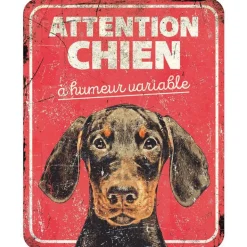 D&D HOME Panneau d'avertissement dobermann coloris rouge en métal galvanisé - 25 x 20 x 0,3 cm
