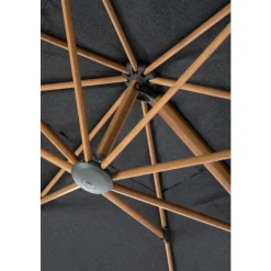 Clearance Parasol déporté Heat transfert effet teck en aluminium et polyester coloris anthracite chiné - 3 x 3 m