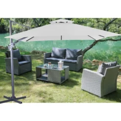 Sale PROLOISIRS Parasol déporté orientable et inclinable couleur écru - 3 x 3 m