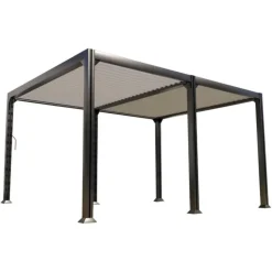 COULEURS DU MONDE Pergola bioclimatique autoportante en aluminium coloris gris anthracite modèle Newport - 3 x 4 x 2,30 m
