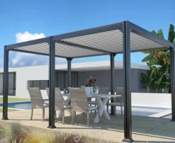 COULEURS DU MONDE Pergola bioclimatique autoportante en aluminium coloris gris anthracite modèle Newport - 3 x 4 x 2,30 m