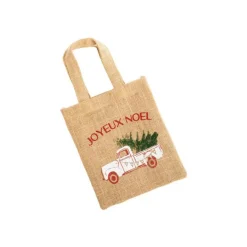 Best Petit sac en jute décor sapin dans van beige, blanc et vert - 20 x 24 cm