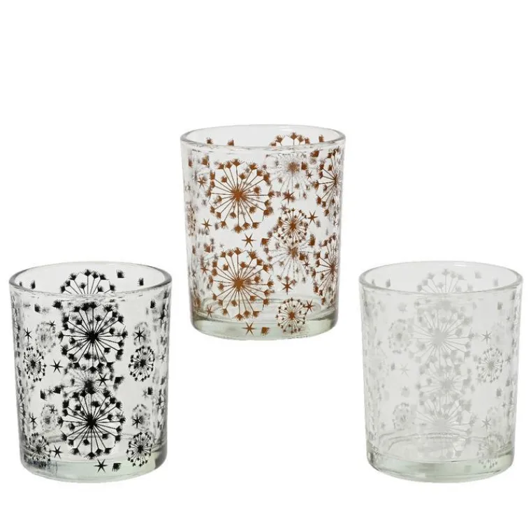 Hot KAEMINGK Photophore décor flocons coloris noir en verre translucide - 8,3 cm