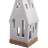 Sale Photophore forme maison en céramique blanche taille L - Ø 8 x H 19 cm