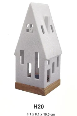 Sale Photophore forme maison en céramique blanche taille L - Ø 8 x H 19 cm