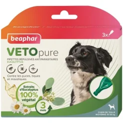 New BEAPHAR Pipettes antiparasitaires pour le chien de taille moyenne coloris blanc VETOpure – 3 x 2 ml