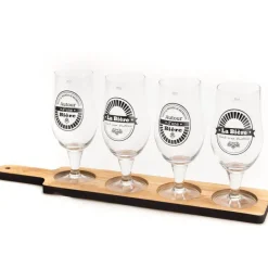 Discount Planche avec 4 verres coloris transparent en verre et bois - 10 x 21 x 50 cm