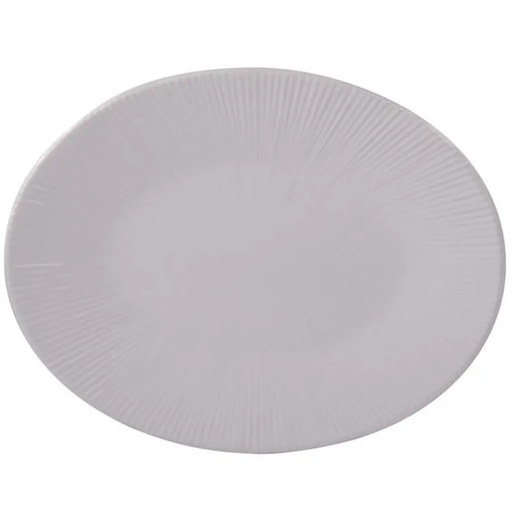 Discount Plat de forme ovale Bohem coloris blanc en grès - 41,5 x 32 cm