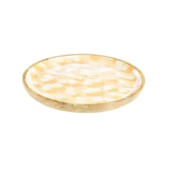 Plat rond émaillé coloris bois en bois de manguier Estival - Ø 30 cm