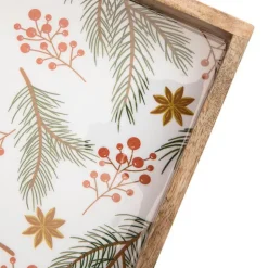 Sale Plateau carré branche de sapin baies coloris vert en bois de manguier - 30 x 30 x 6 cm